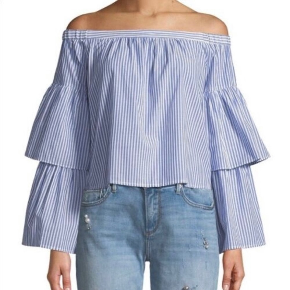 BCBG MaxAzria Size Small Tiered Bell-Sleeve Blouse NWT